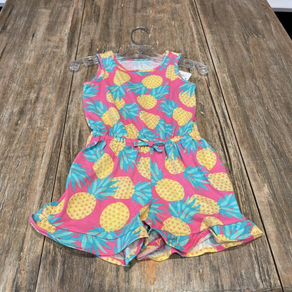 Childrens Place Pink pineapple snap short tank Ctnblnd Romper 12-18m