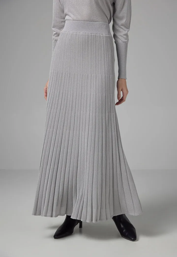 Choice Lurex Pleated Knitted Skirt Silver