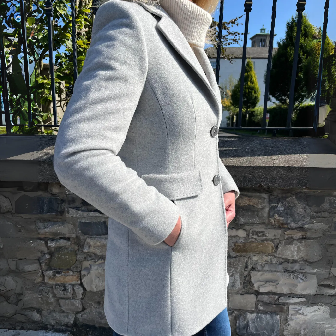 Christina Felix Classic 3/4 Length Wool & Cashmere Blend Coat | Light Grey