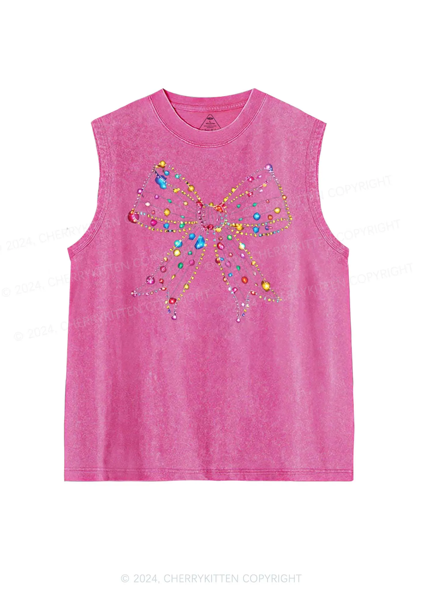 Christmas Bow Light Y2K Washed Tank Cherrykitten