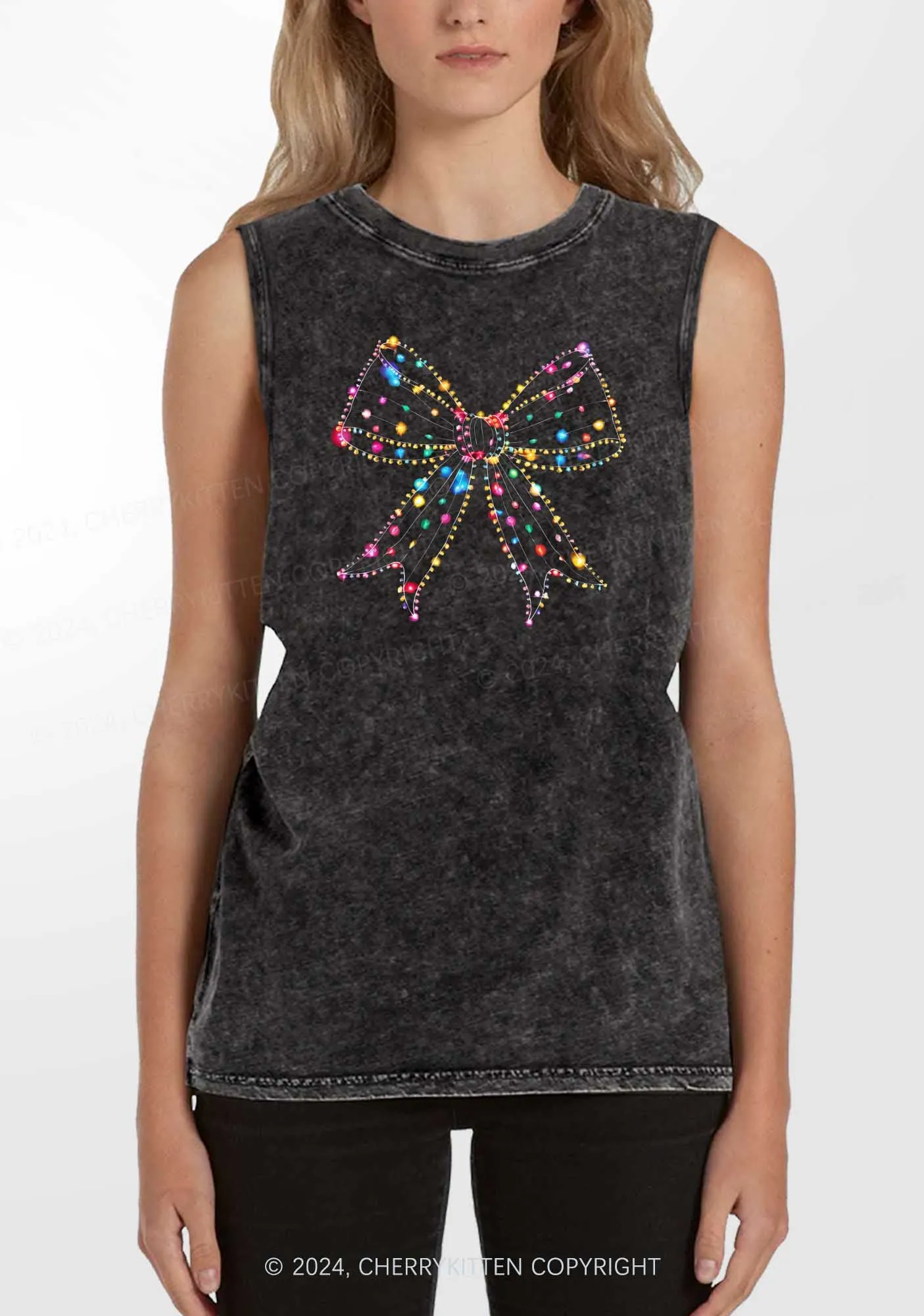 Christmas Bow Light Y2K Washed Tank Cherrykitten