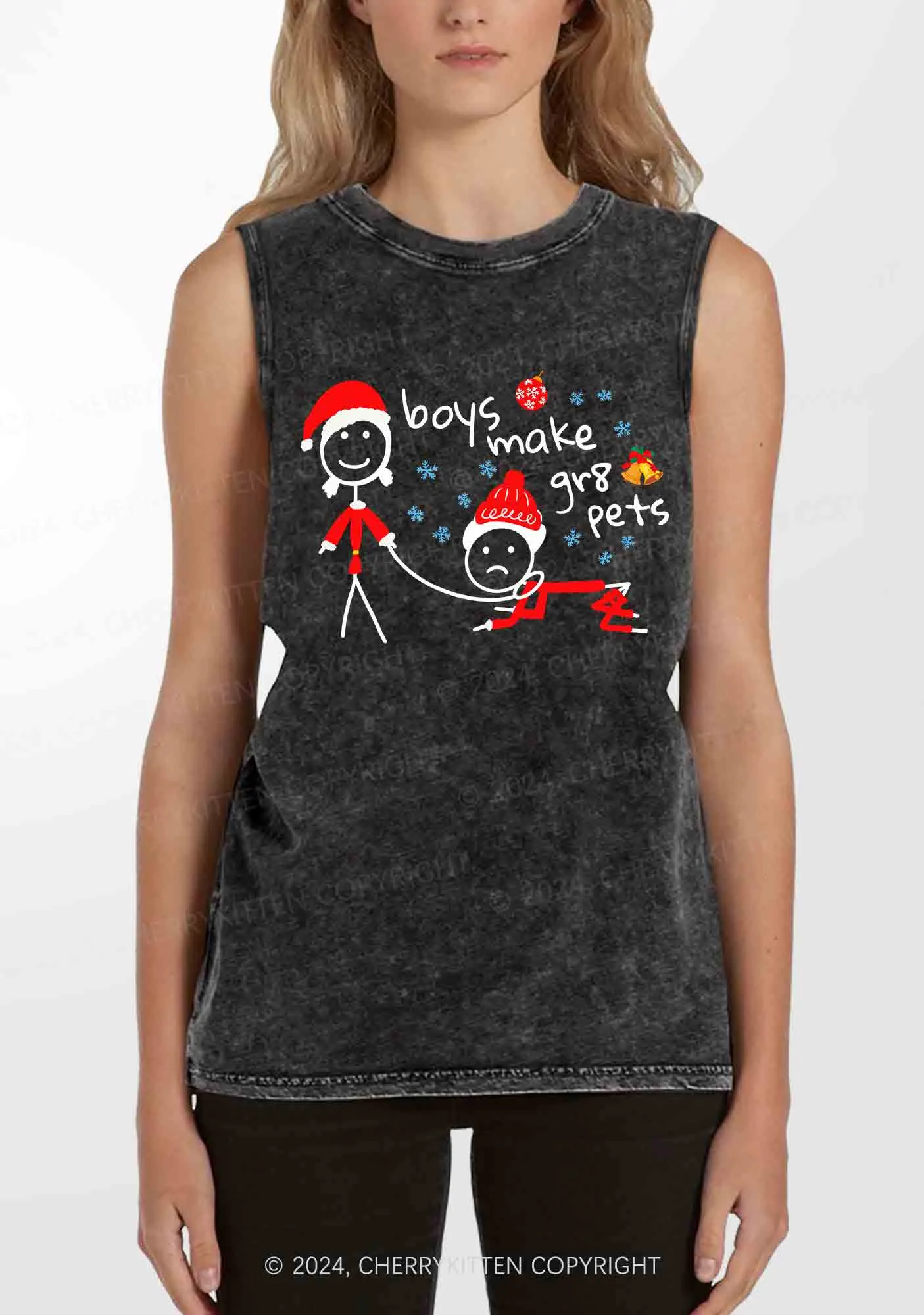 Christmas Boys Make Gr8 Pets Y2K Washed Tank Cherrykitten