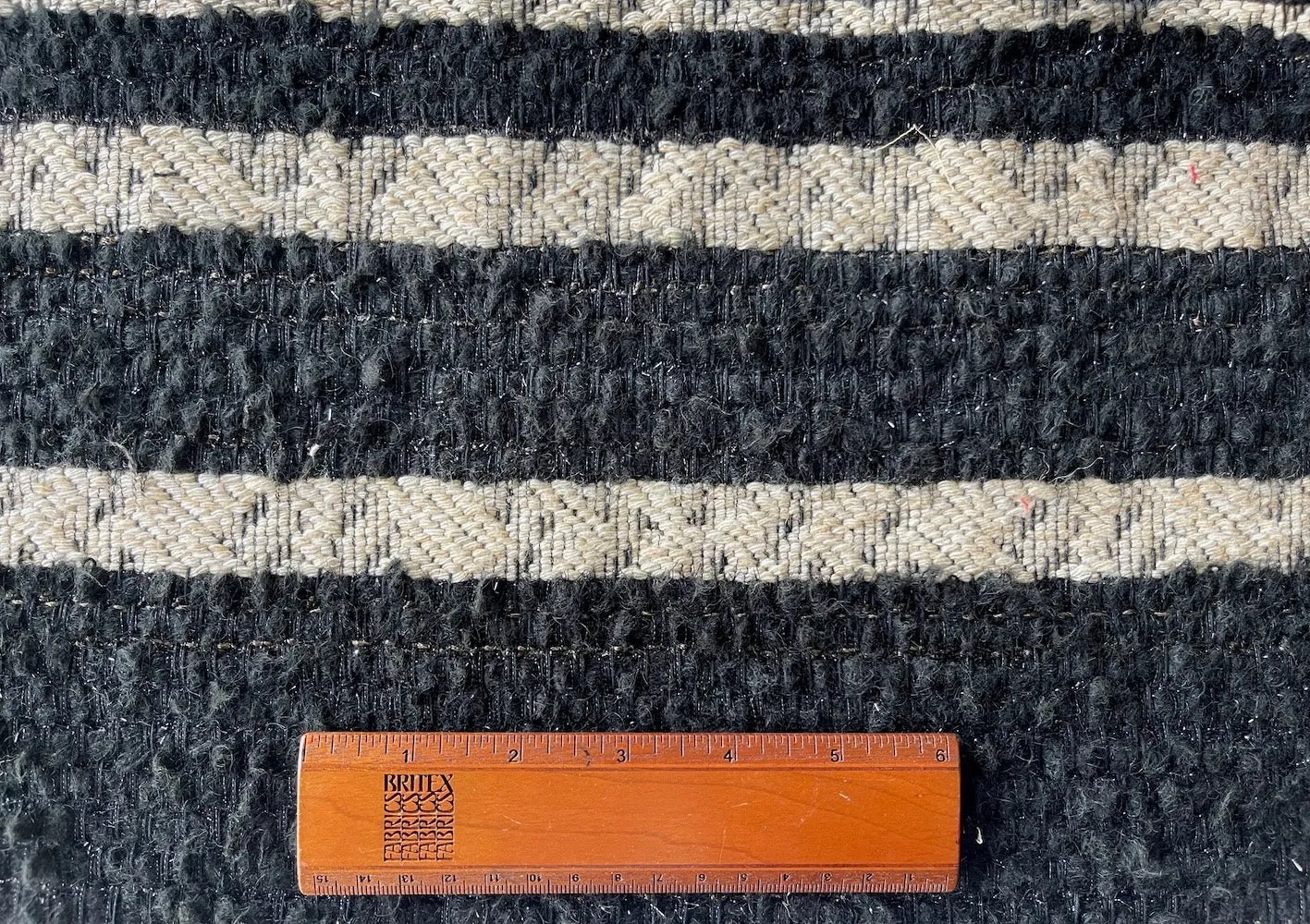 Chunky Striped Metallic Soft Black & Clotted Crème Wool Blend Bouclé (Made in Italy)