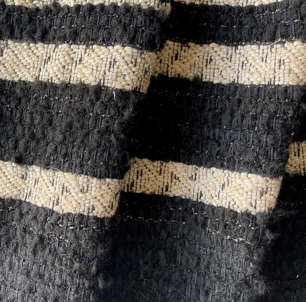 Chunky Striped Metallic Soft Black & Clotted Crème Wool Blend Bouclé (Made in Italy)