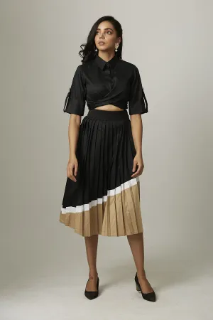 Colourblock Pleated Midi Skirt With Belt