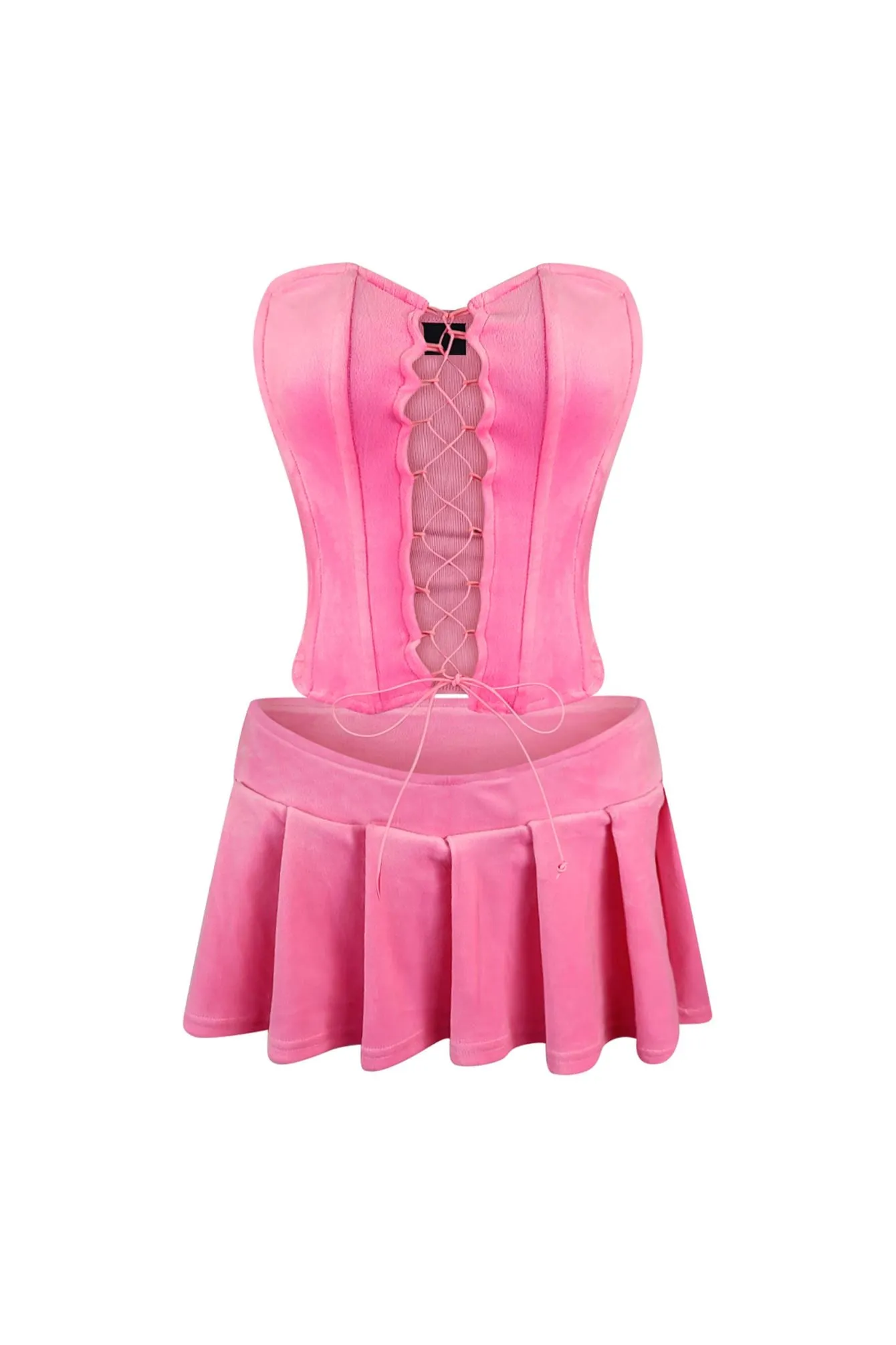 Cool Chick Velour Corset Top & Skirt SET