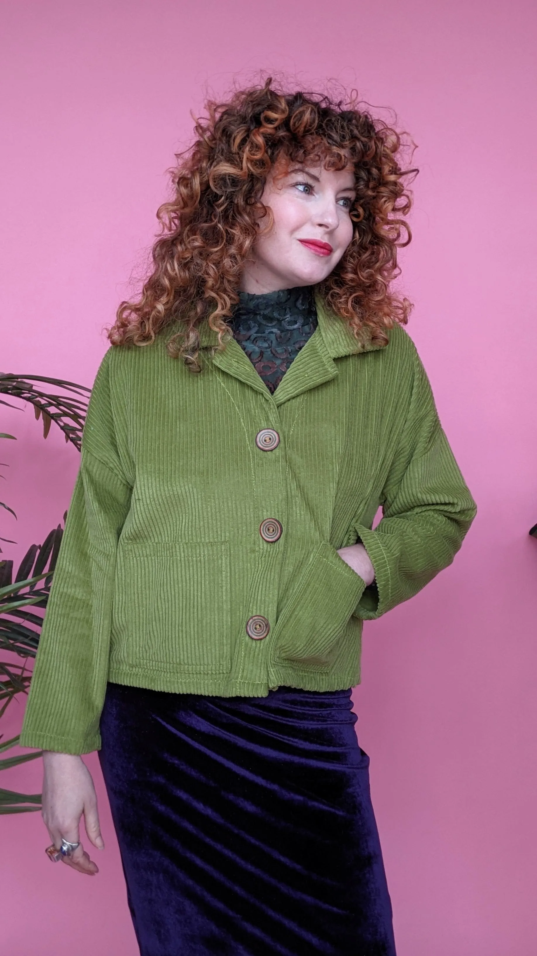 Corduroy Cropped Chore Jacket in Olive