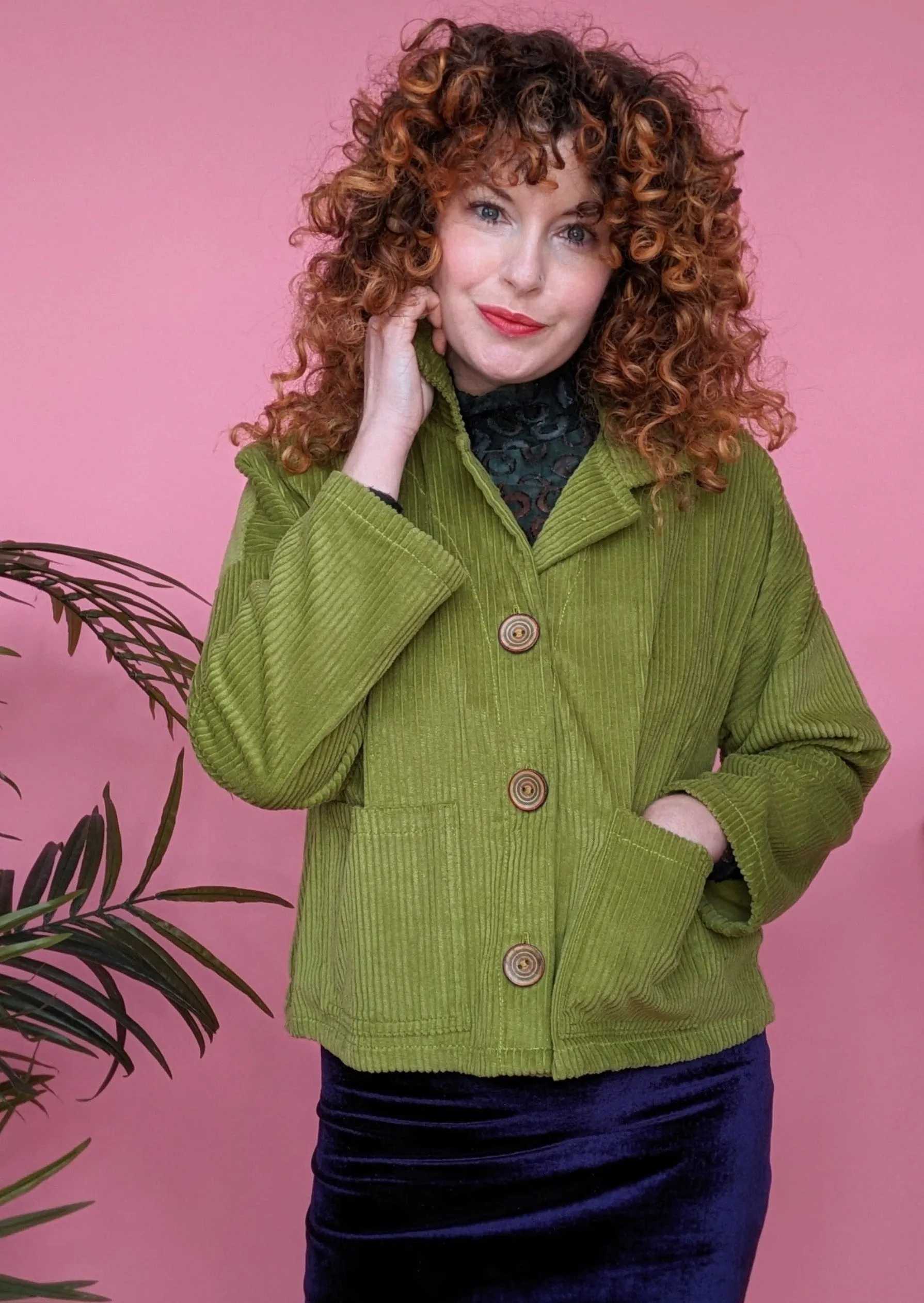 Corduroy Cropped Chore Jacket in Olive