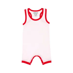 Cotton Romper in White with Engine Red