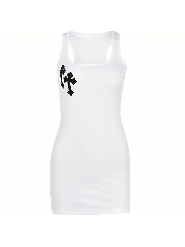 Cross Patch Ribbed Tank Mini Dress