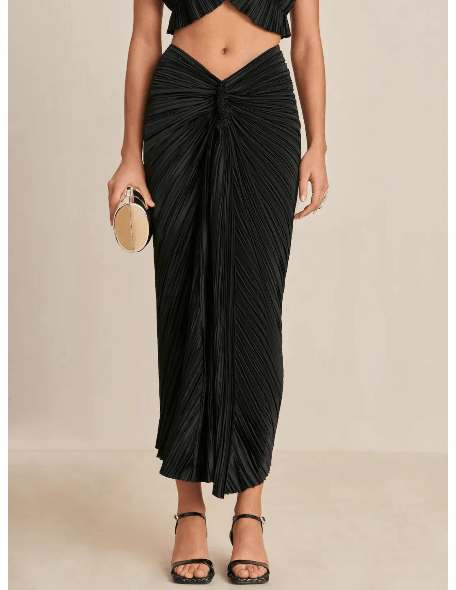 Cult Gaia Sanoma Pleated Satin Midi Skirt