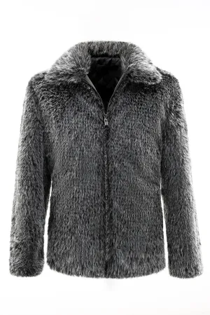 Dark Grey Faux Fur Turn Collar Short Men Coat