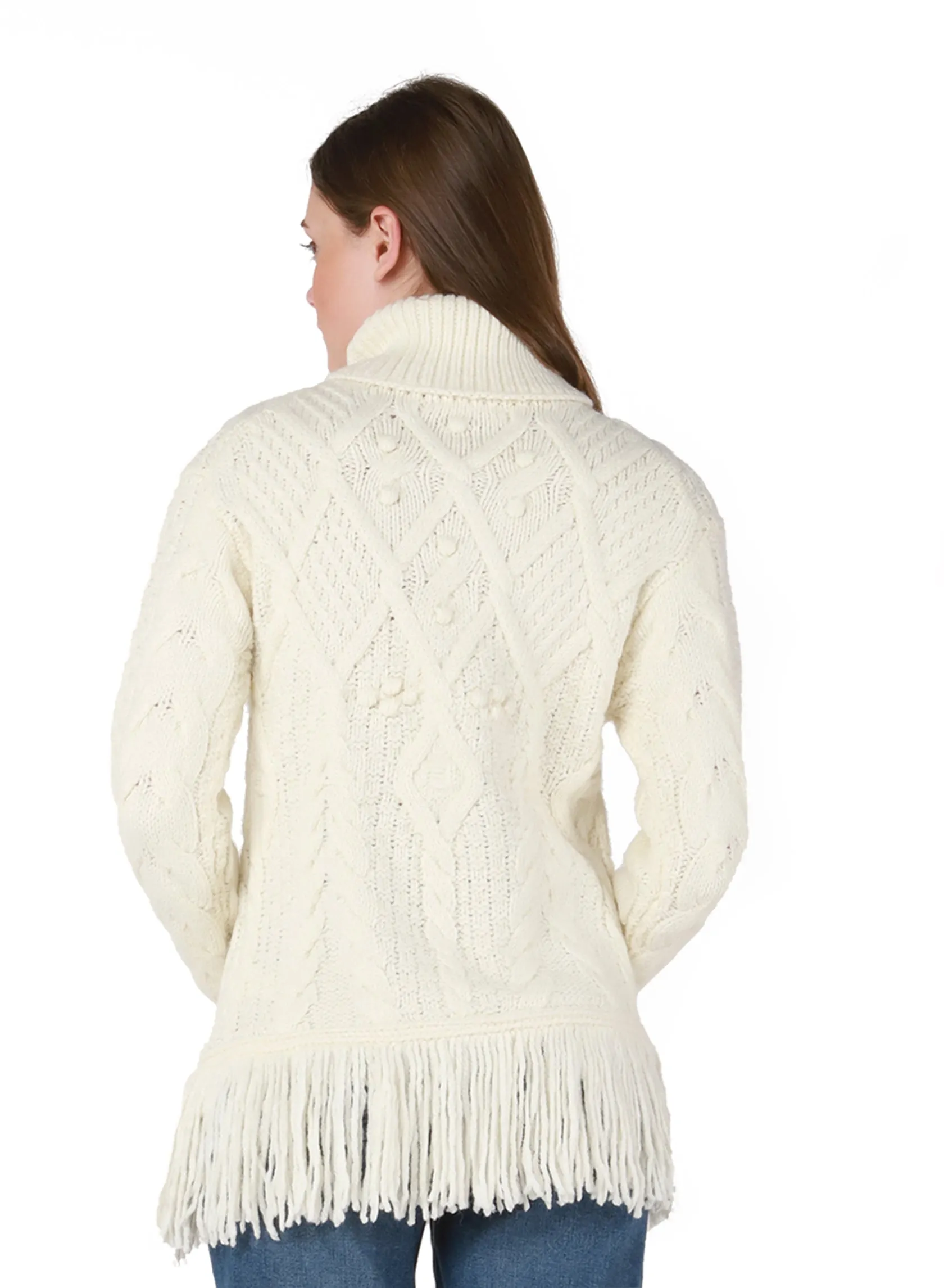 DEX Room 34 Cream Turtleneck Fringe Hem Sweater