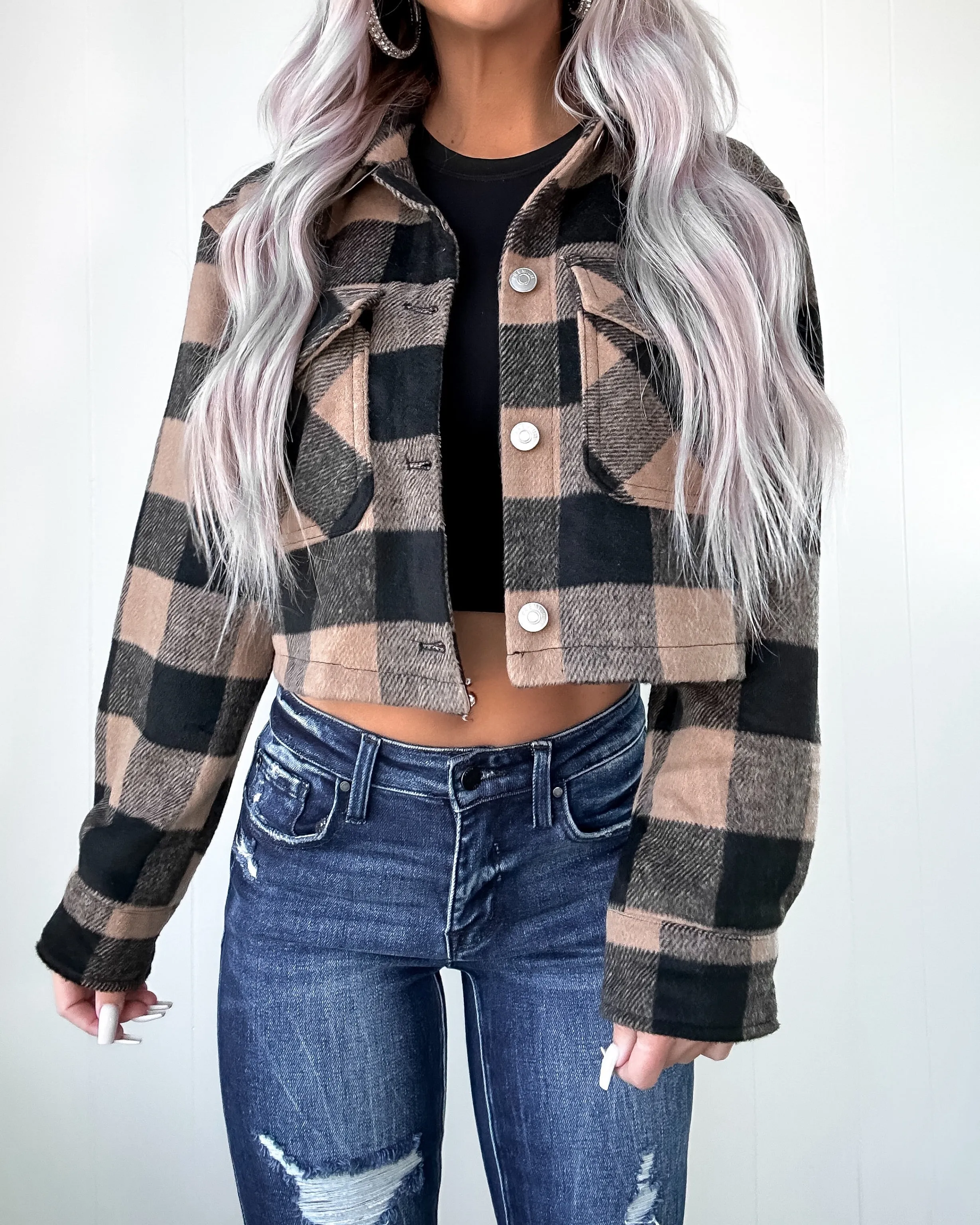 DOORBUSTER Camel Cropped Plaid Jacket