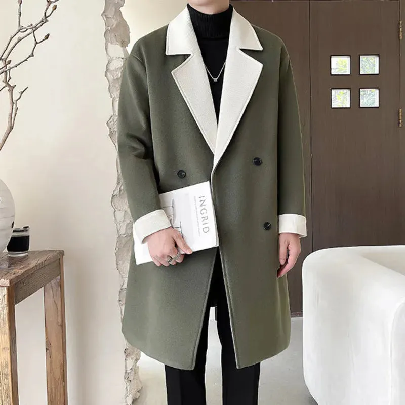 Double Breasted Contrast Color Long Coat