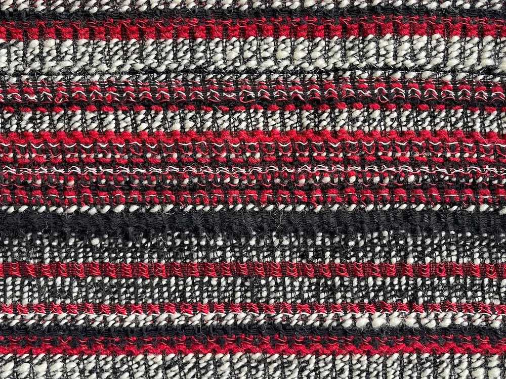 Dramatic Striped Fire Engine Red, Black & White Wool Blend Bouclé (Made in Italy)