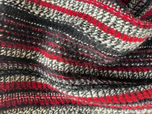 Dramatic Striped Fire Engine Red, Black & White Wool Blend Bouclé (Made in Italy)