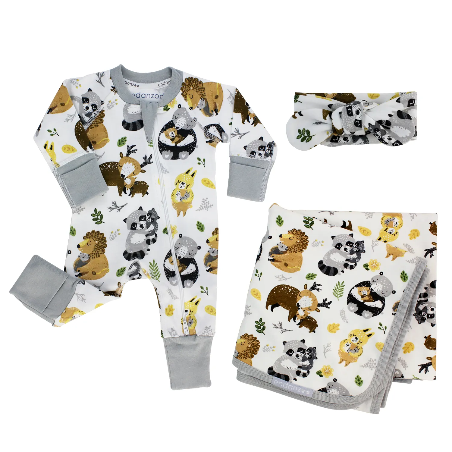 Endanzoo Organic Baby Romper Blanket Gift Set - Safari Hugs