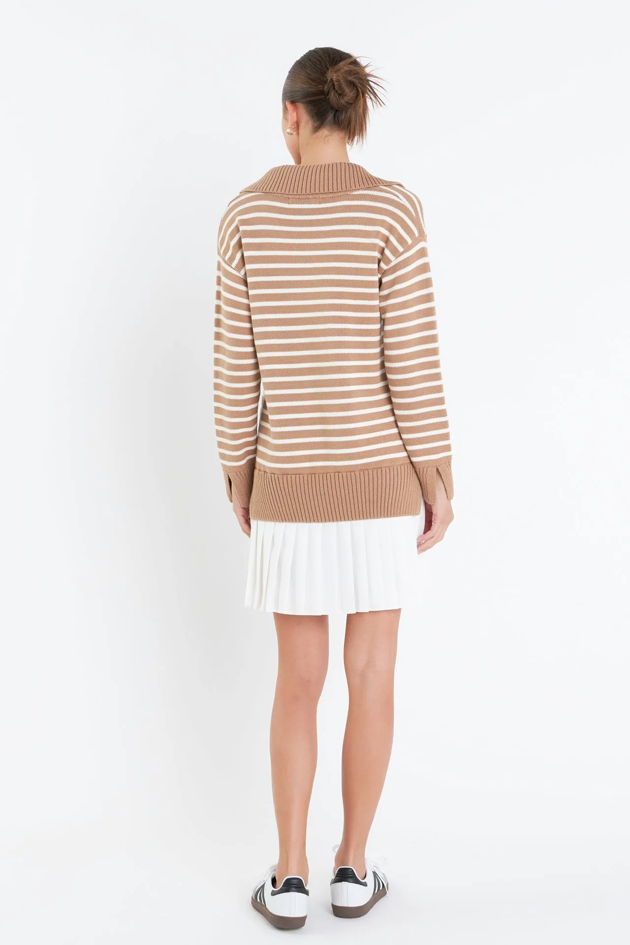 English Factory - Striped Mixed Media Pleated Dress