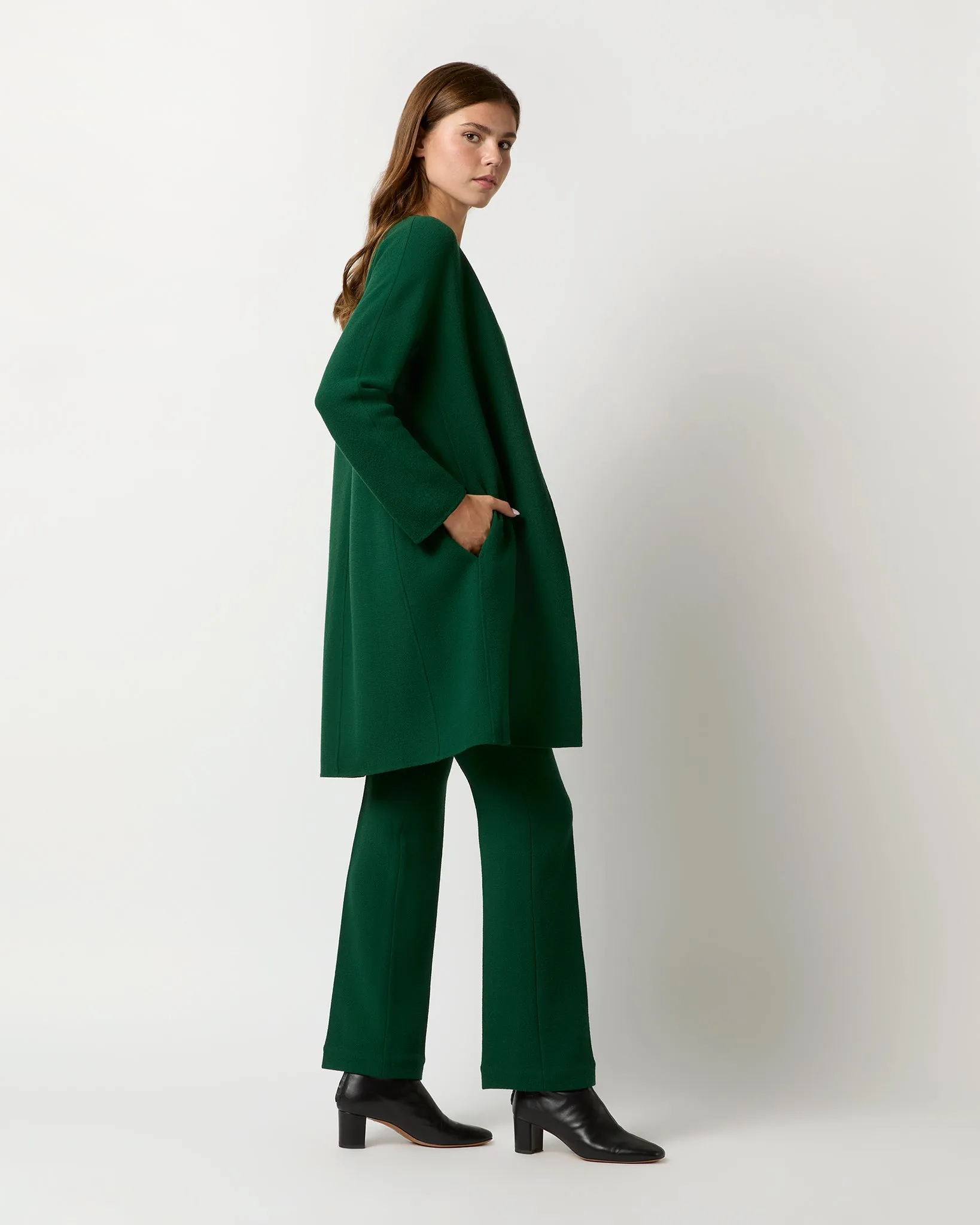 Estelle Coat in Forest Double-Face Stretch Wool Crepe