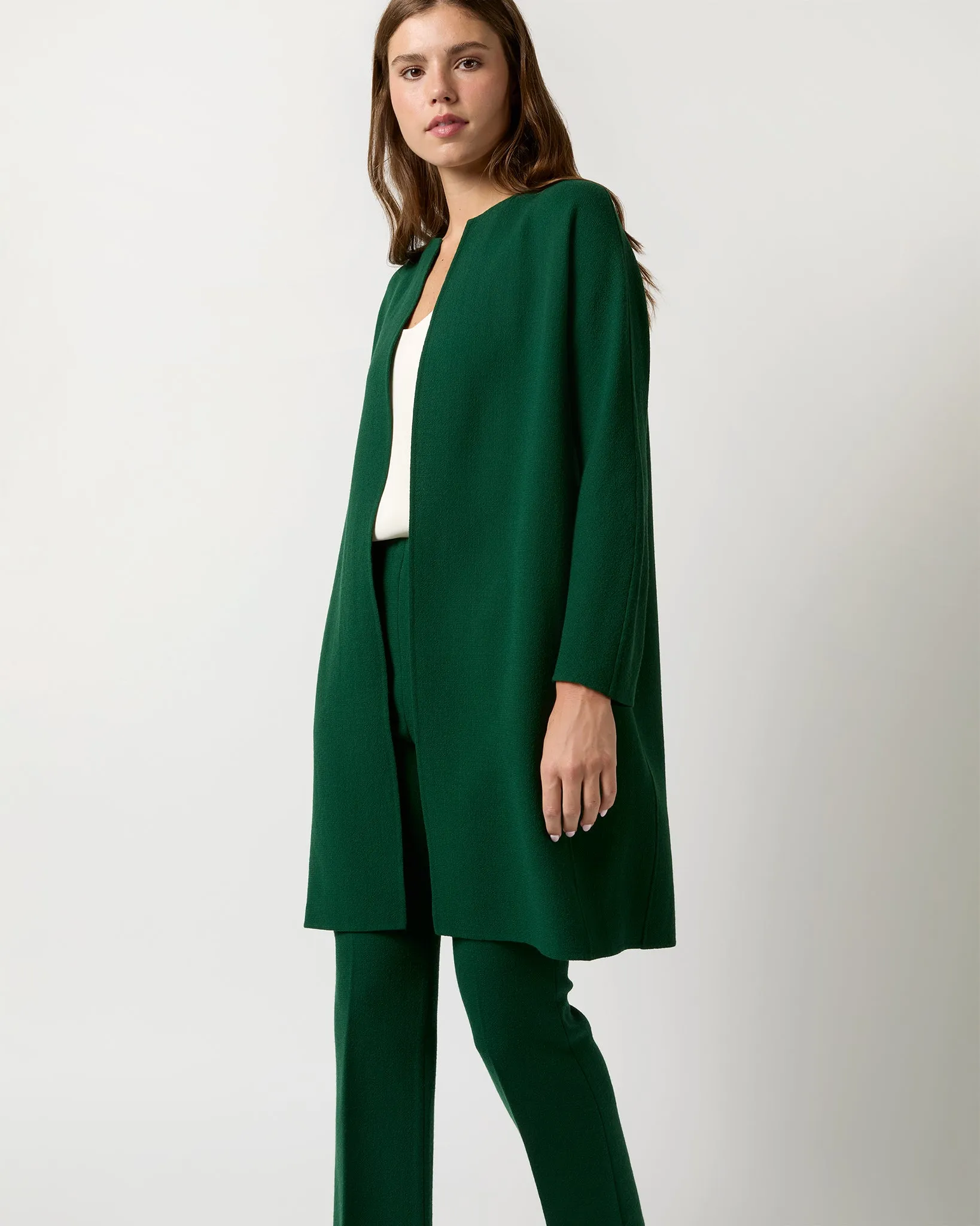 Estelle Coat in Forest Double-Face Stretch Wool Crepe