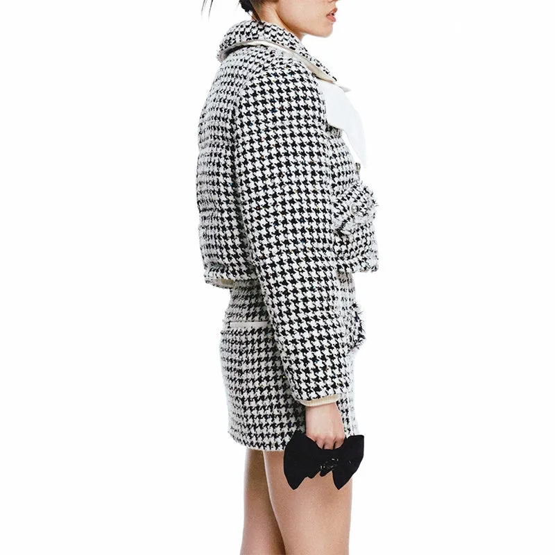 FAME vintage bow embellishment tweed houndstooth down jacket coat - VAi