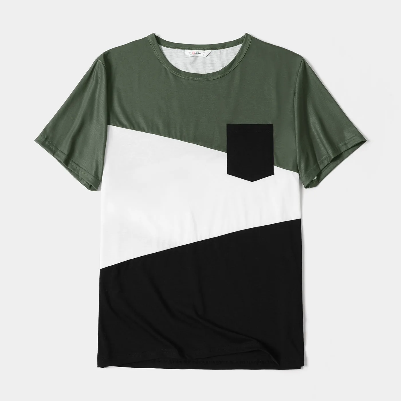 Family Matching Army Green Swiss Dots Cross Wrap V Neck Short-sleeve Dresses and Color Block T-shirts Sets