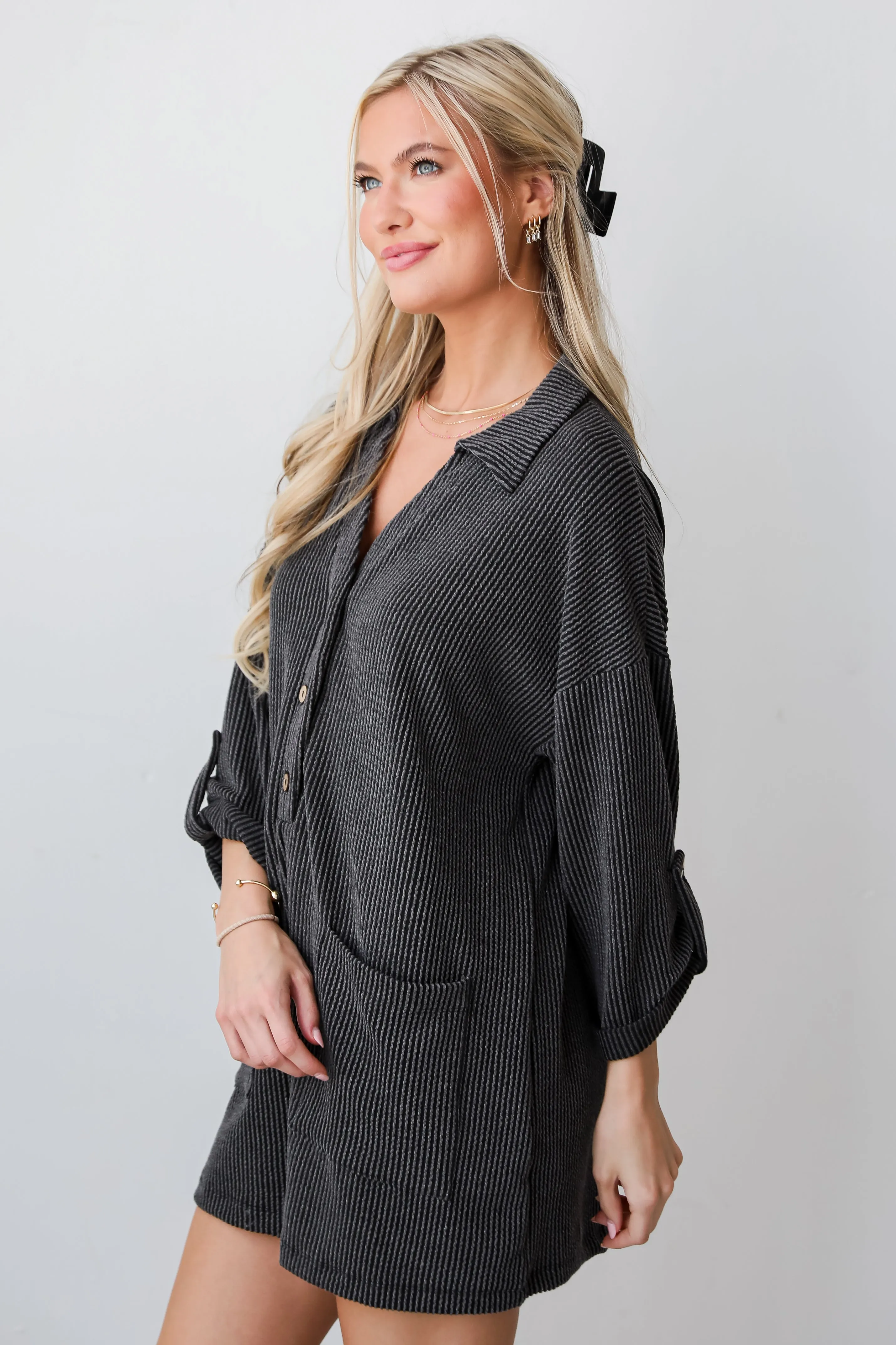 FINAL SALE - Jade Charcoal Corded Romper