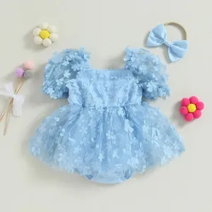 Floral Romper and Headband Blue #1000230