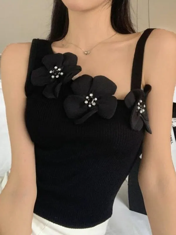 Flower Embellish Cutout Trendy Crop Cami Top