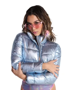 Fractal Fantasies Metallic Cropped Puffer Jacket