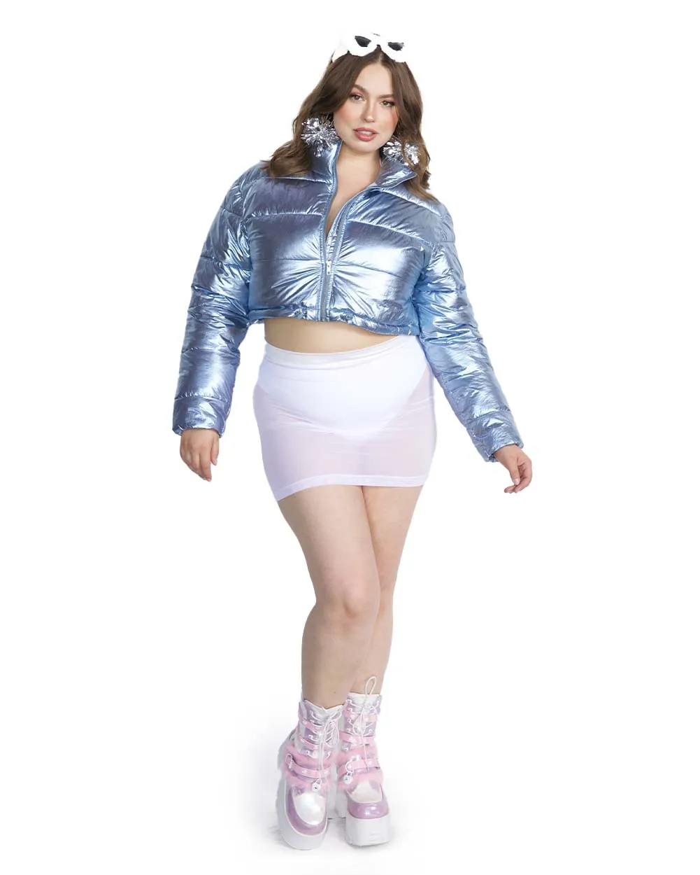 Fractal Fantasies Metallic Cropped Puffer Jacket