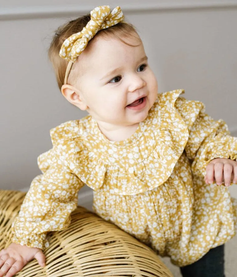 Girl's Organic-cotton Muslin Romper - Vintage Gold