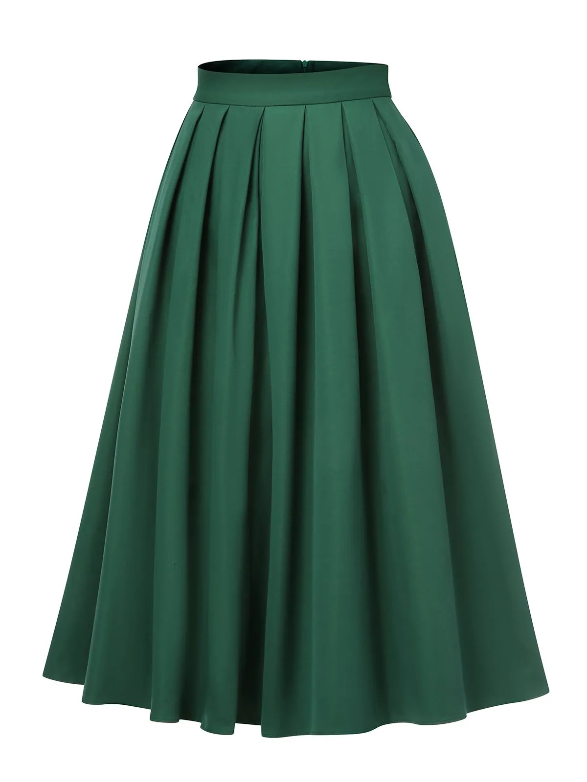 Green 1950s Solid Pleated Skirts