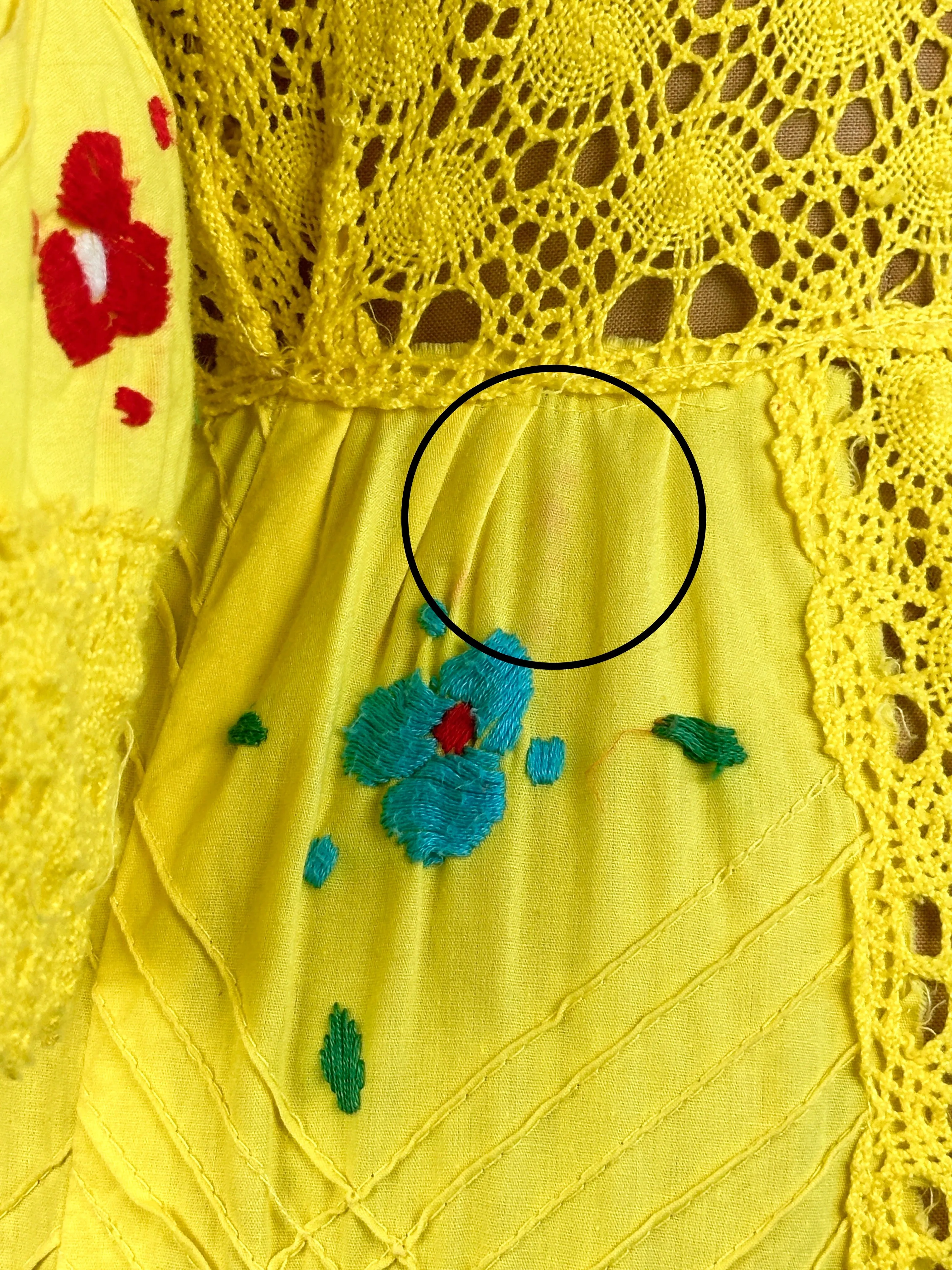 HELLO YELLOW 70s Mexican Oaxacan Embroidered Dress • Medium