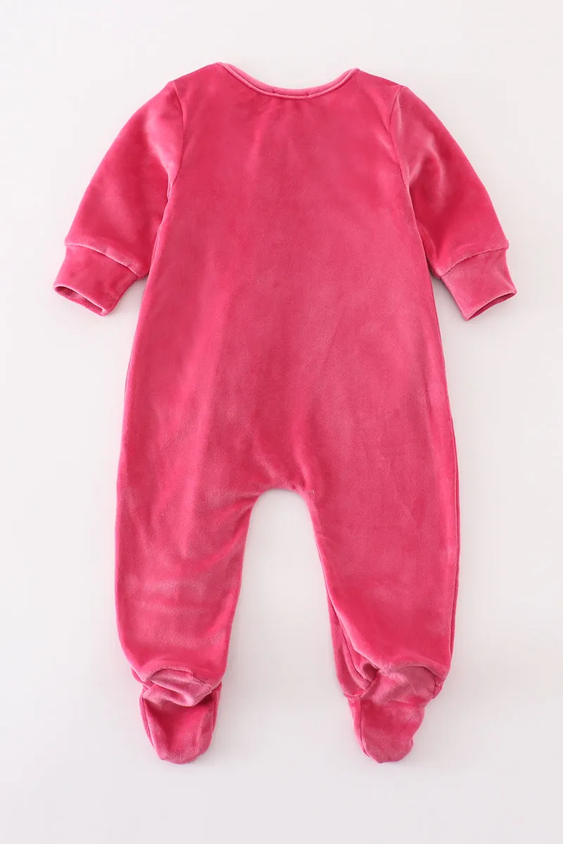 Hot pink velvet girl romper