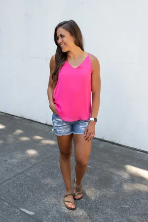 Hot Pink Vneck Blouse Tank