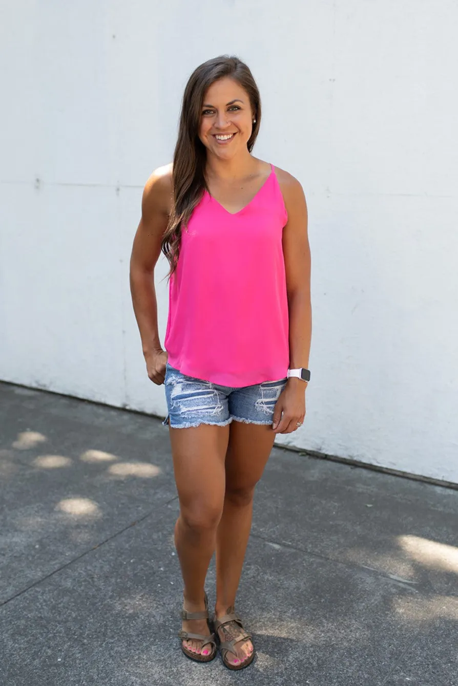 Hot Pink Vneck Blouse Tank