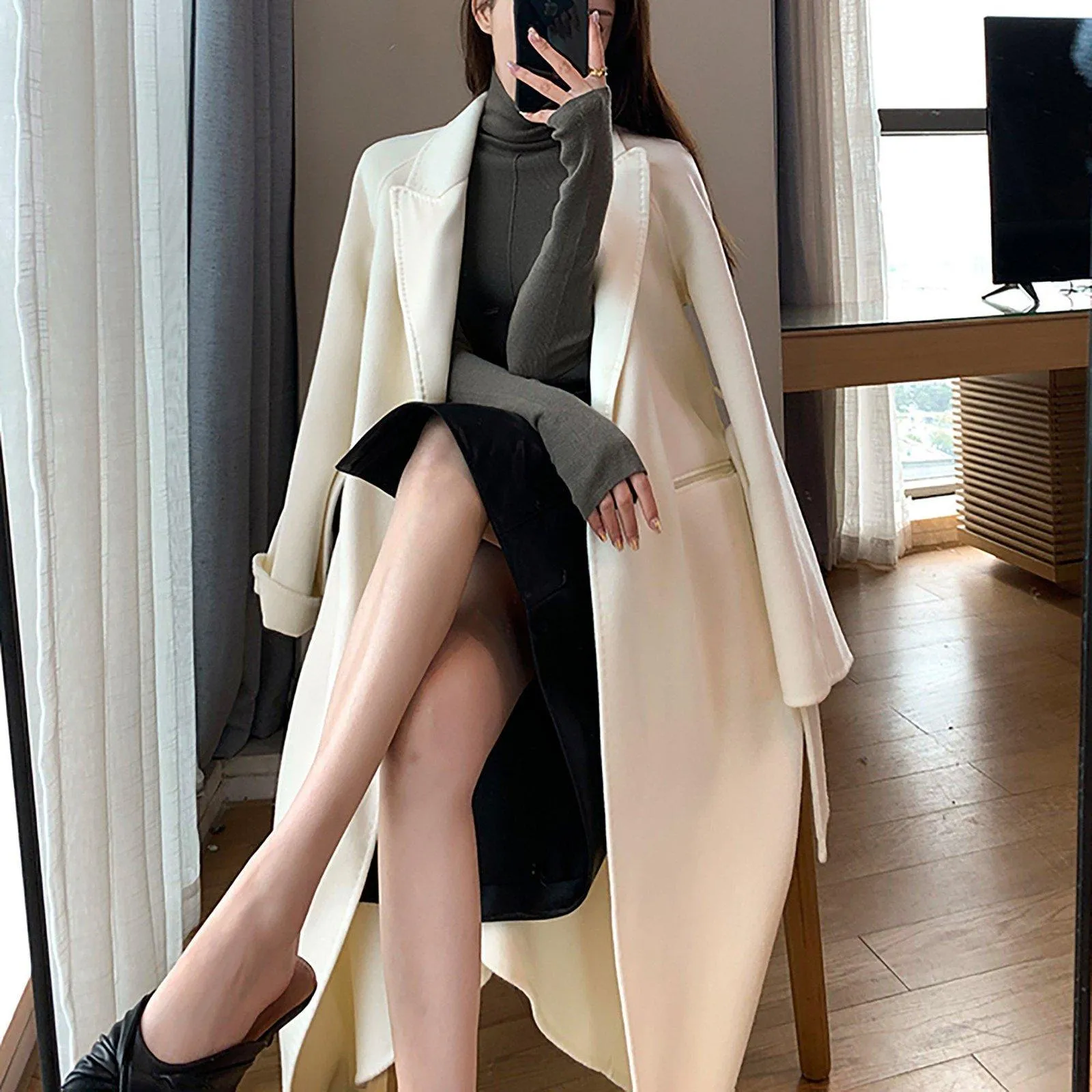 Imogen Beled Double Face Wool Long Wrap Coat