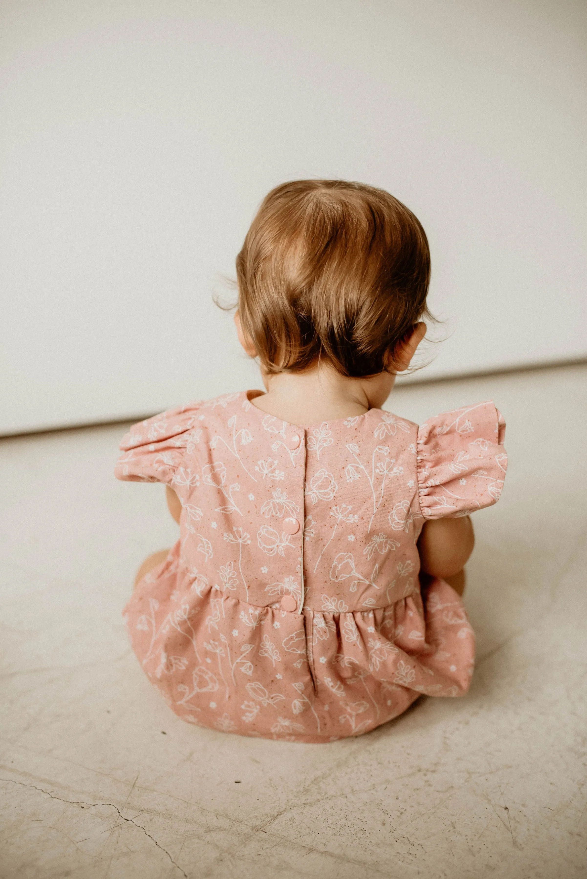 Infant Girl's Blush Pink and White Floral Print Bubble Romper