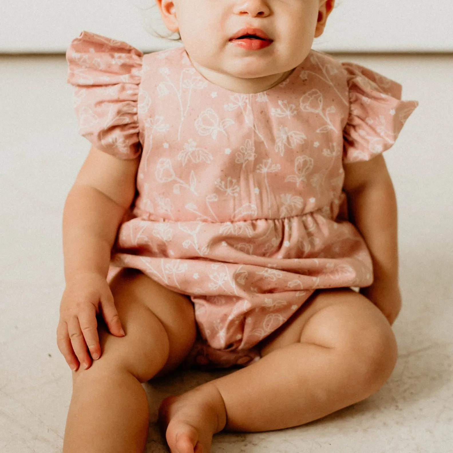 Infant Girl's Blush Pink and White Floral Print Bubble Romper