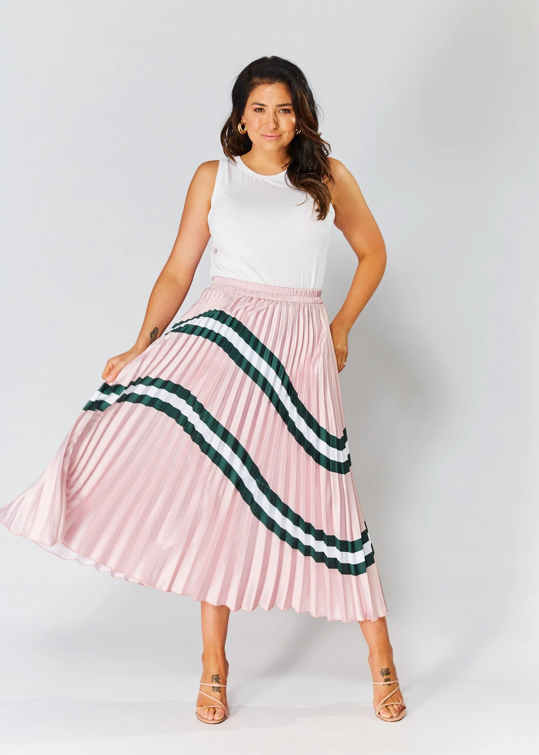 Ivy Pleated Skirt - Pink & Green