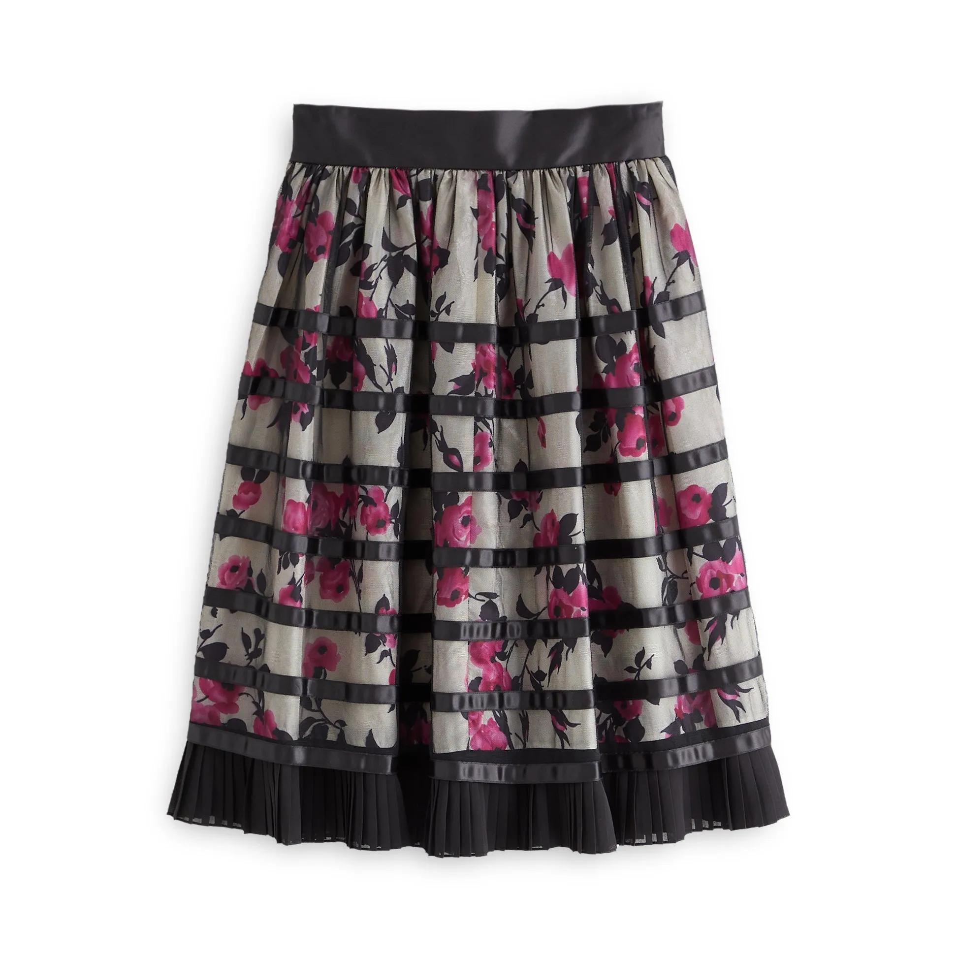 J. Peterman Women's Floral Ribbon Skirt In Black & Pink