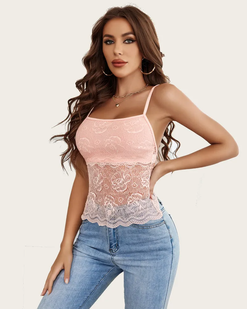 Lace Spaghetti Strap Tank Top