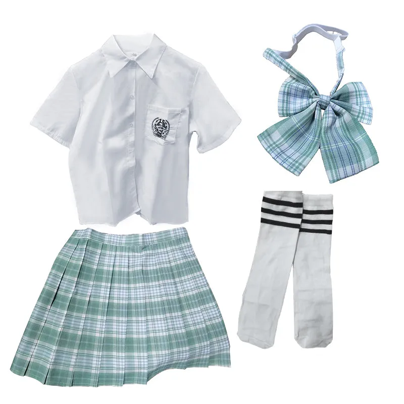 Light Green Plaid JK School Skirt Set