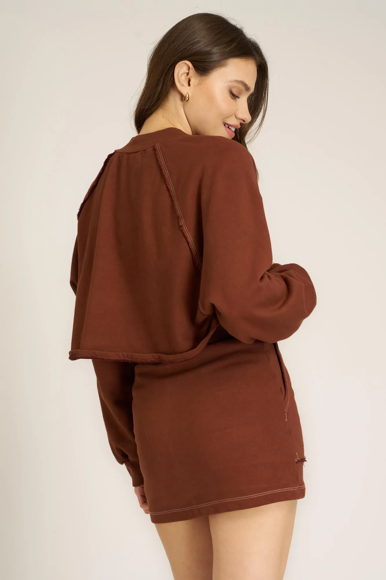 Lillian Button Front Contrast Stitch Jacket - Russet Brown