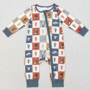 LR0803 baby boy cowboy long sleeve zip onesie