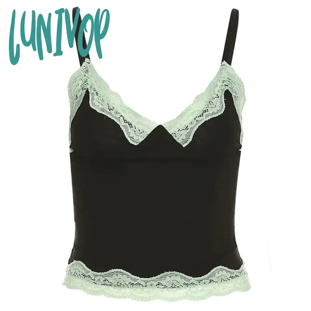 Lunivop Crop Tops Women Camisoles Summer Lace Casual Spaghetti Strap V-Neck Sleeveless Tank Tops Slim Y2k Backless Vests Sexy Tees