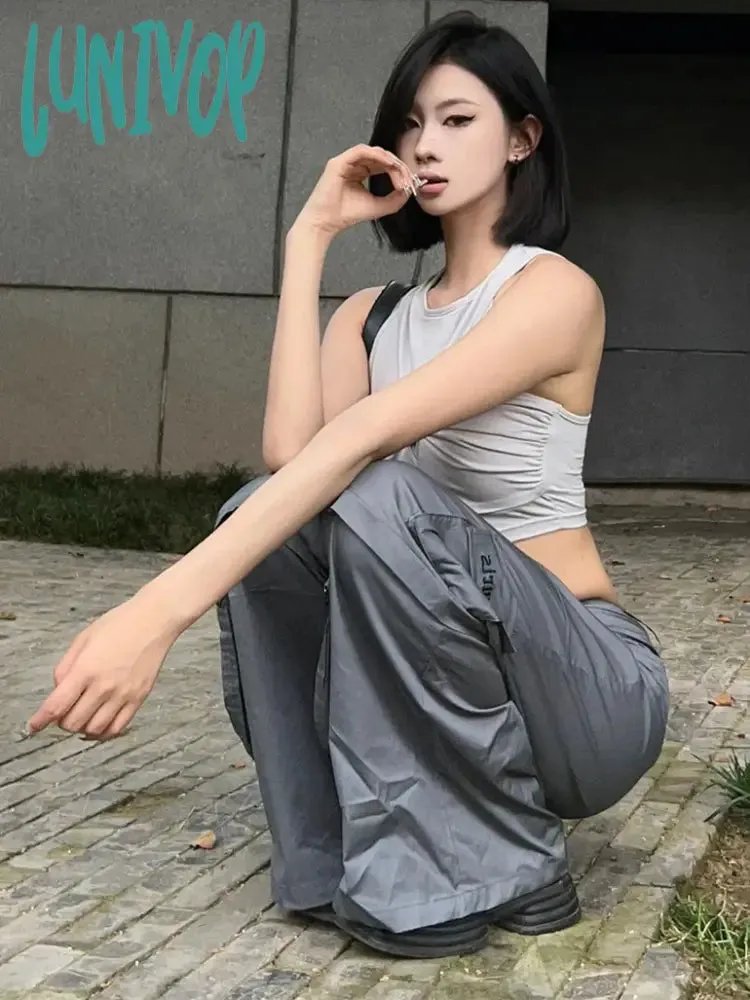 Lunivop eeptown Y2k Sexy Tank Tops Women Streetwear Grunge Aesthetic Grey Hot Girl Crop Tops Edgy Sleeveless Clothes Summer Outwear New