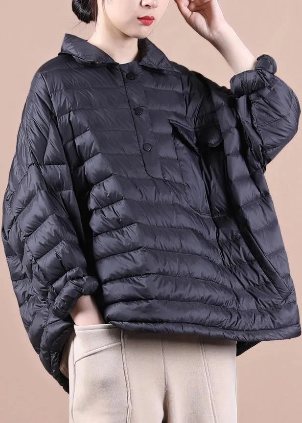 Luxury Loose fitting down jacket Jackets black lapel pockets duck down coat